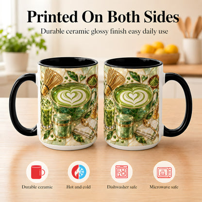 #pl[15oz|Black] Matcha Latte Coffee Mug, Green Tea Mug, Ceramic Cup
