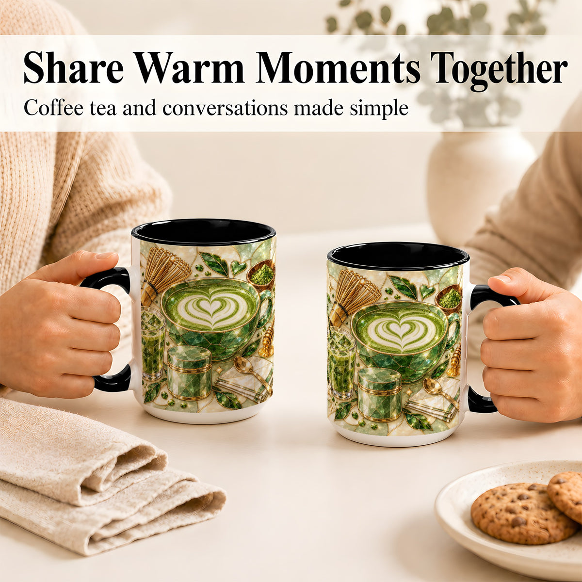 #pl[15oz|Black] Matcha Latte Coffee Mug, Green Tea Mug, Ceramic Cup