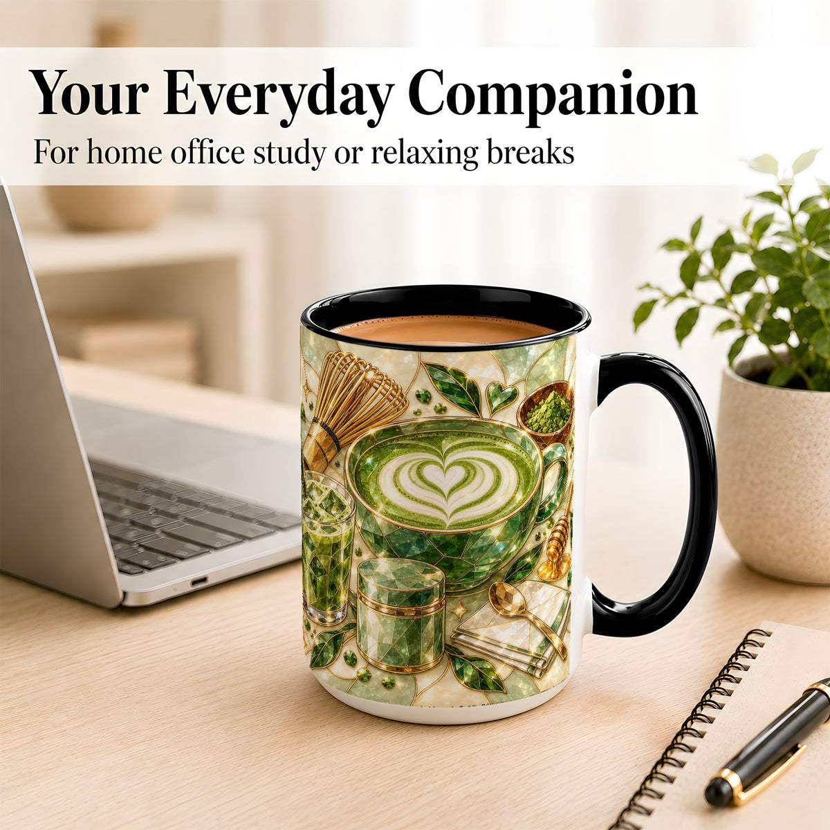 #pl[15oz|Black] Matcha Latte Coffee Mug, Green Tea Mug, Ceramic Cup