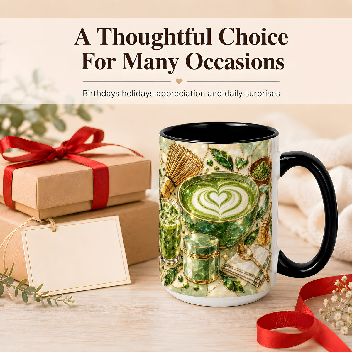 #pl[15oz|Black] Matcha Latte Coffee Mug, Green Tea Mug, Ceramic Cup