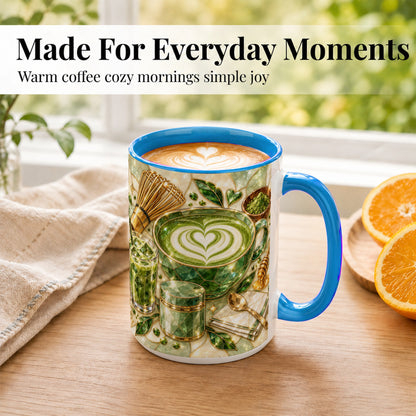 #pl[15oz|Blue] Matcha Latte Coffee Mug, Green Tea Mug, Ceramic Cup