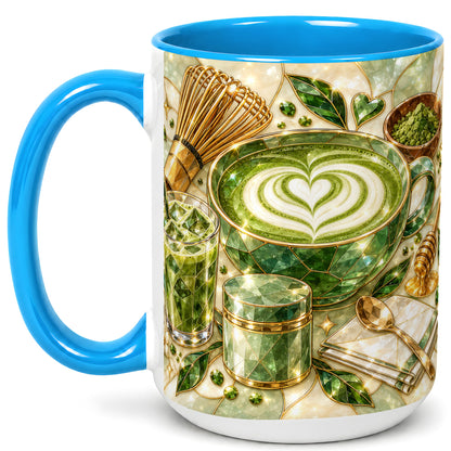#pl[15oz|Blue] Matcha Latte Coffee Mug, Green Tea Mug, Ceramic Cup