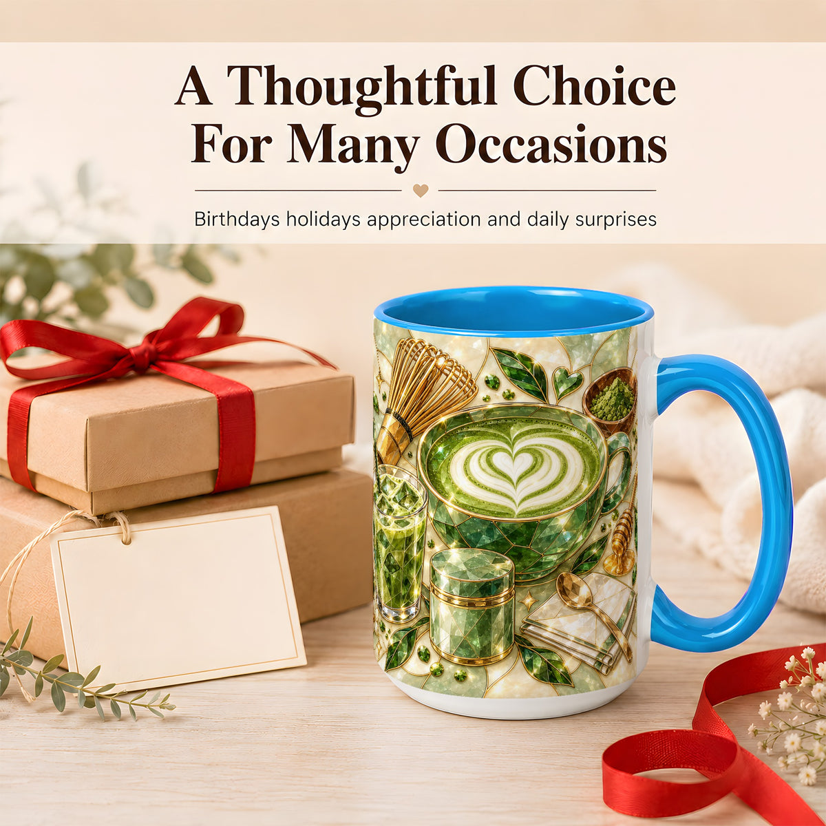 #pl[15oz|Blue] Matcha Latte Coffee Mug, Green Tea Mug, Ceramic Cup