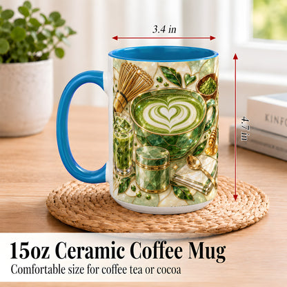 #pl[15oz|Blue] Matcha Latte Coffee Mug, Green Tea Mug, Ceramic Cup