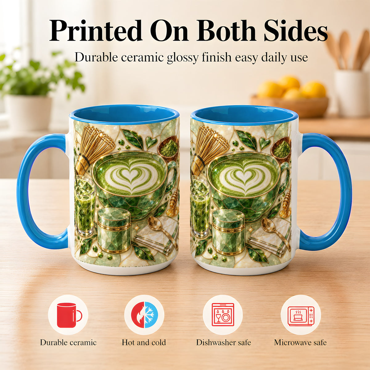 #pl[15oz|Blue] Matcha Latte Coffee Mug, Green Tea Mug, Ceramic Cup