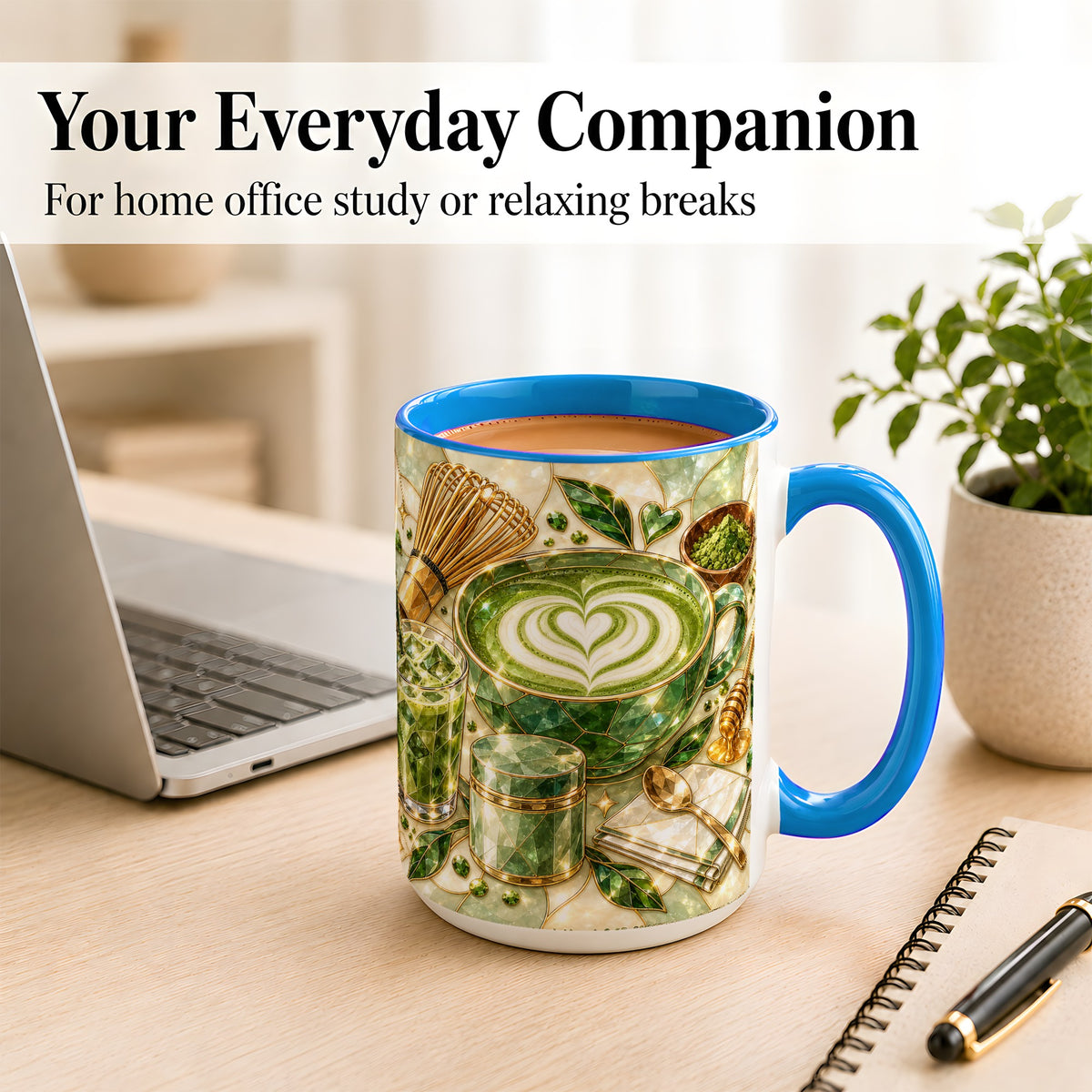 #pl[15oz|Blue] Matcha Latte Coffee Mug, Green Tea Mug, Ceramic Cup