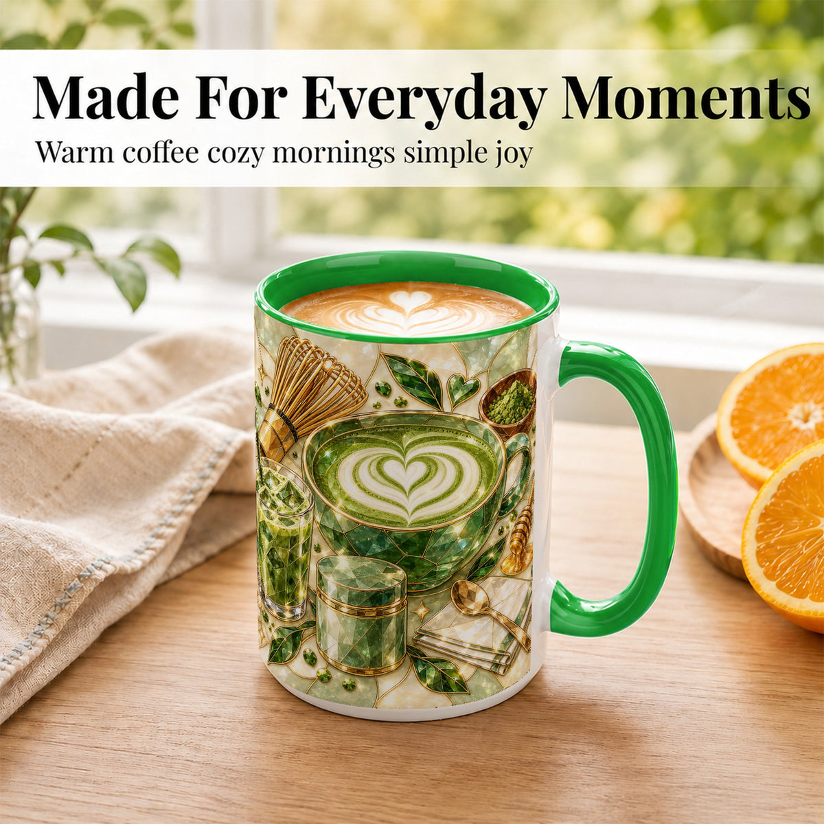 #pl[15oz|Green] Matcha Latte Coffee Mug, Green Tea Mug, Ceramic Cup