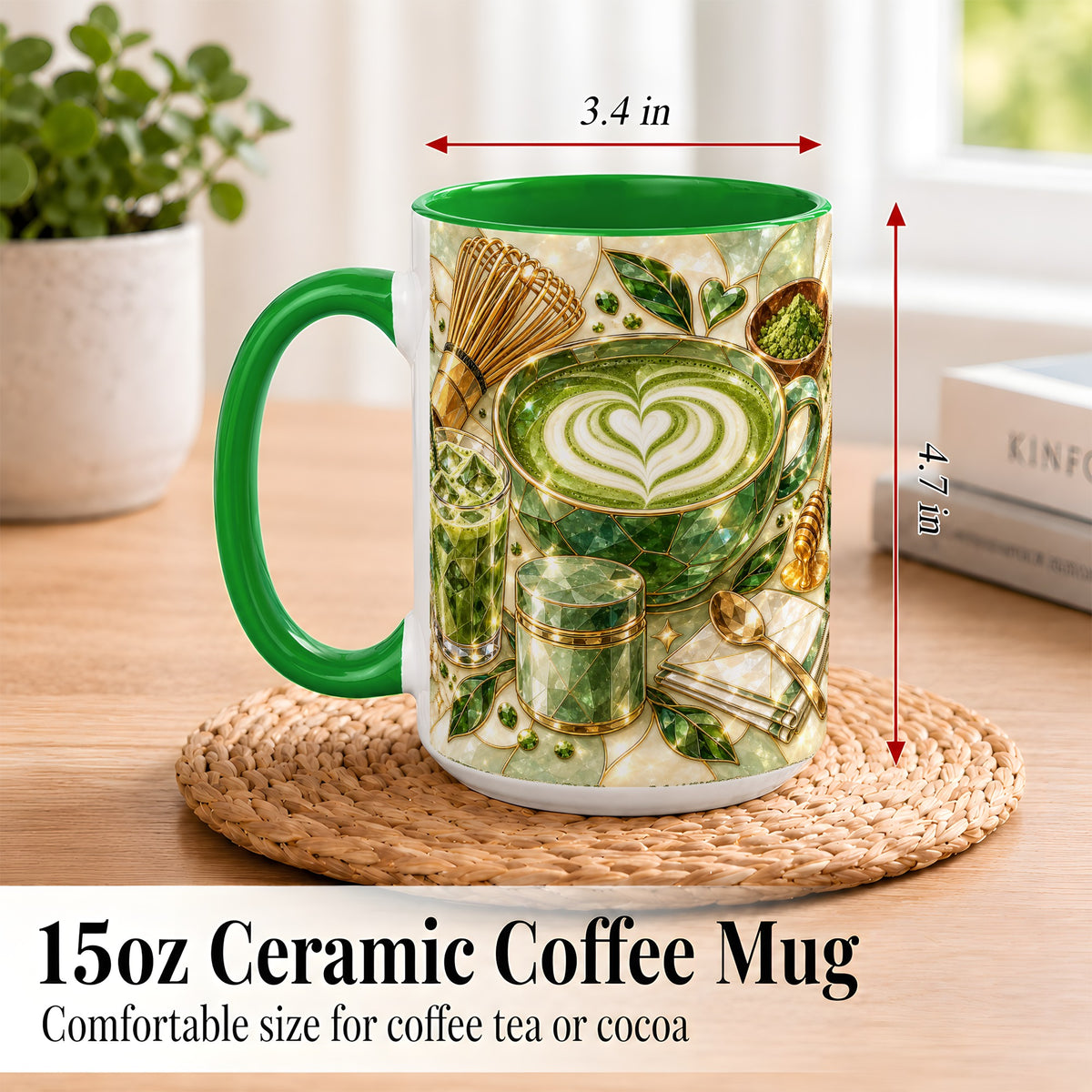 #pl[15oz|Green] Matcha Latte Coffee Mug, Green Tea Mug, Ceramic Cup