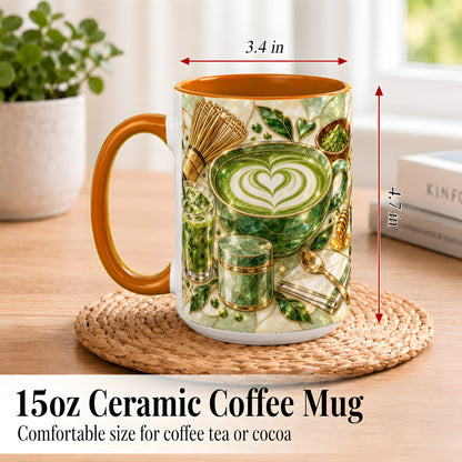 #pl[15oz|Orange] Matcha Latte Coffee Mug, Green Tea Mug, Ceramic Cup