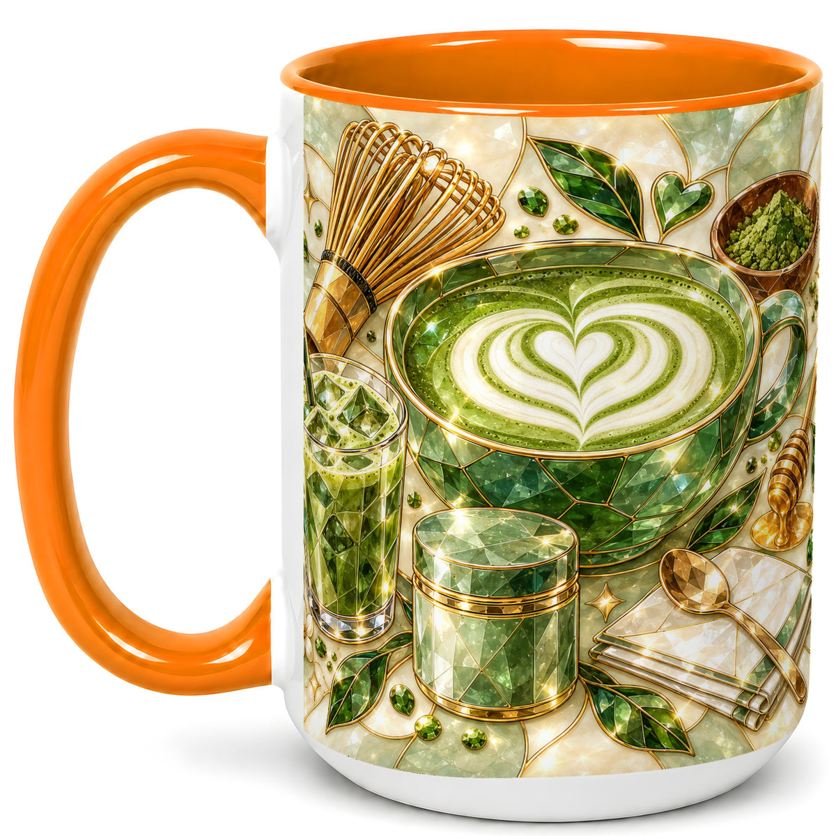 #pl[15oz|Orange] Matcha Latte Coffee Mug, Green Tea Mug, Ceramic Cup