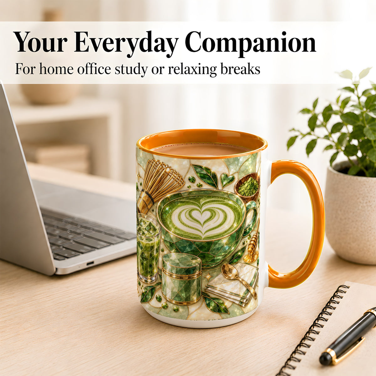 #pl[15oz|Orange] Matcha Latte Coffee Mug, Green Tea Mug, Ceramic Cup