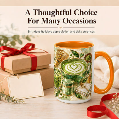 #pl[15oz|Orange] Matcha Latte Coffee Mug, Green Tea Mug, Ceramic Cup