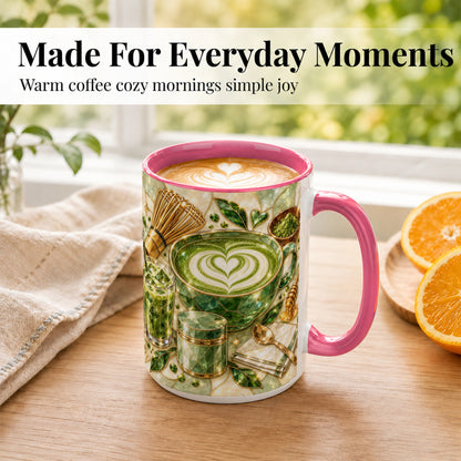 #pl[15oz|Pink] Matcha Latte Coffee Mug, Green Tea Mug, Ceramic Cup