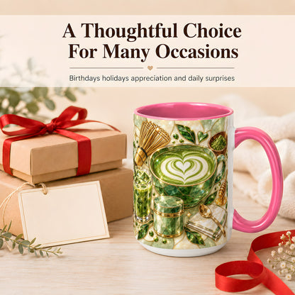 #pl[15oz|Pink] Matcha Latte Coffee Mug, Green Tea Mug, Ceramic Cup