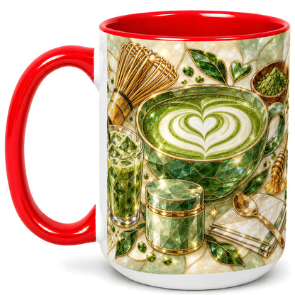 #pl[15oz|Red] Matcha Latte Coffee Mug, Green Tea Mug, Ceramic Cup
