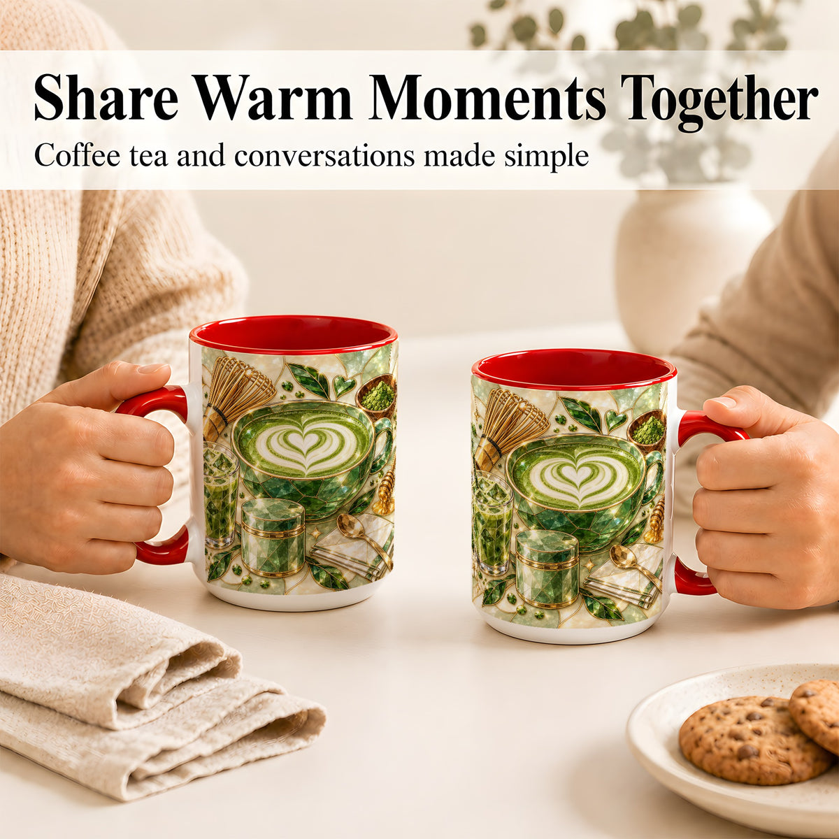 #pl[15oz|Red] Matcha Latte Coffee Mug, Green Tea Mug, Ceramic Cup