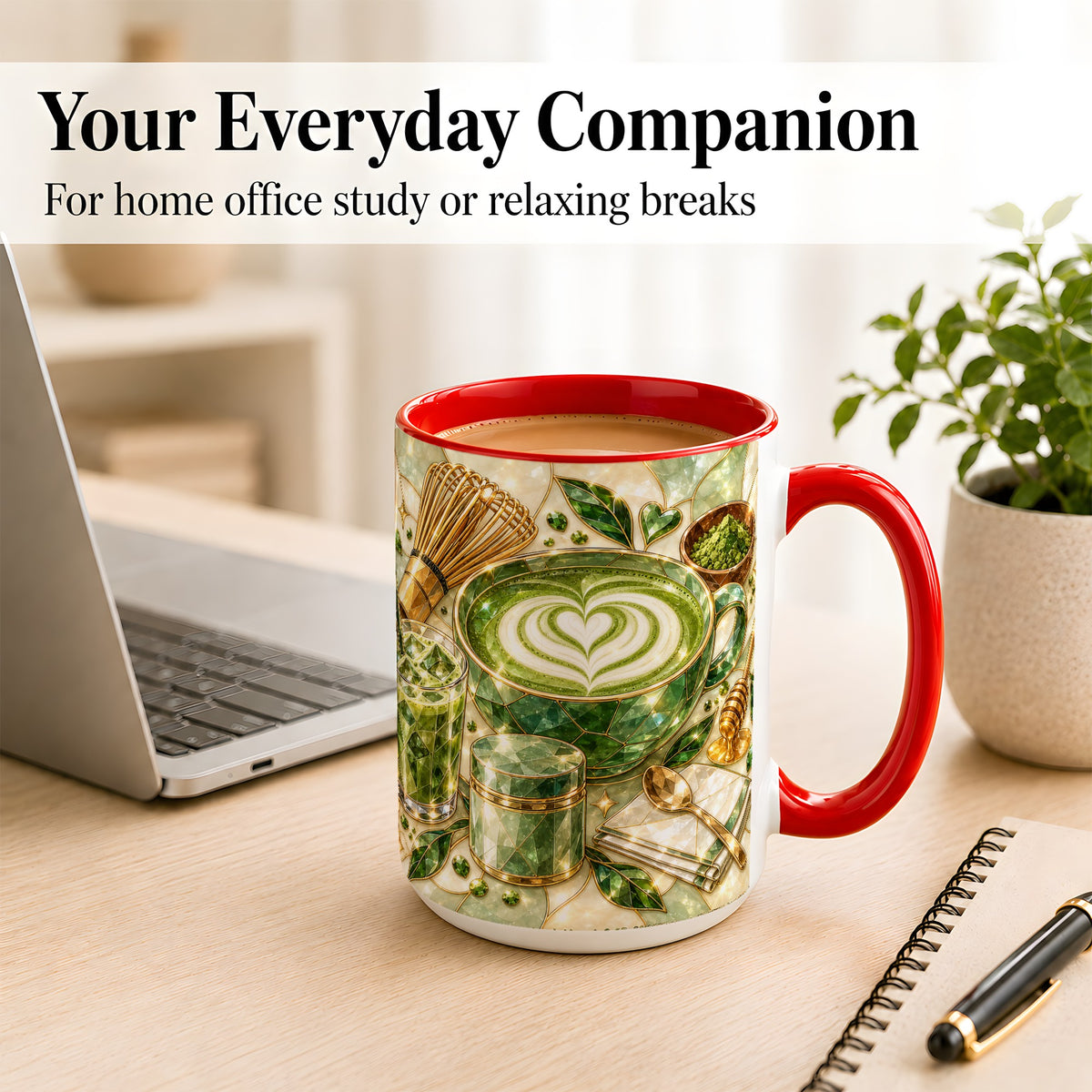 #pl[15oz|Red] Matcha Latte Coffee Mug, Green Tea Mug, Ceramic Cup
