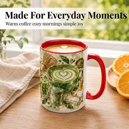 #pl[15oz|Red] Matcha Latte Coffee Mug, Green Tea Mug, Ceramic Cup