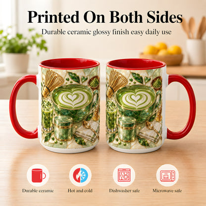 #pl[15oz|Red] Matcha Latte Coffee Mug, Green Tea Mug, Ceramic Cup