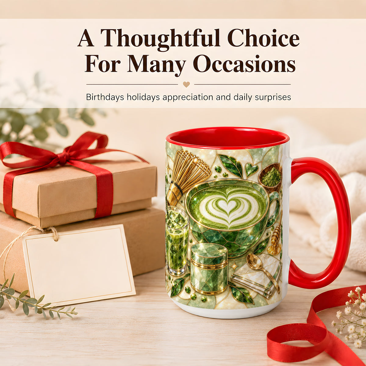 #pl[15oz|Red] Matcha Latte Coffee Mug, Green Tea Mug, Ceramic Cup