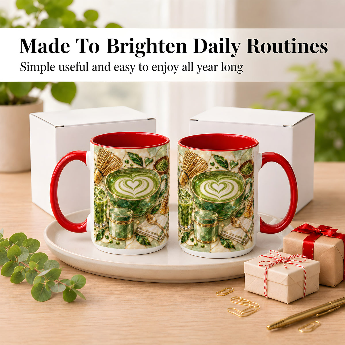 #pl[15oz|Red] Matcha Latte Coffee Mug, Green Tea Mug, Ceramic Cup