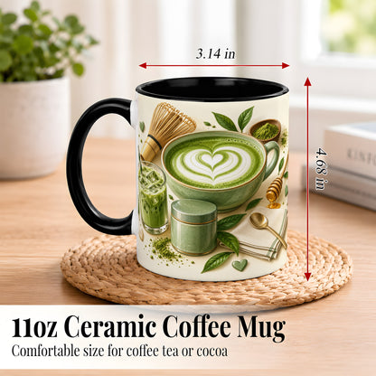 #pl[11oz|Black] Matcha Latte Coffee Mug, Green Tea Mug, Ceramic Cup