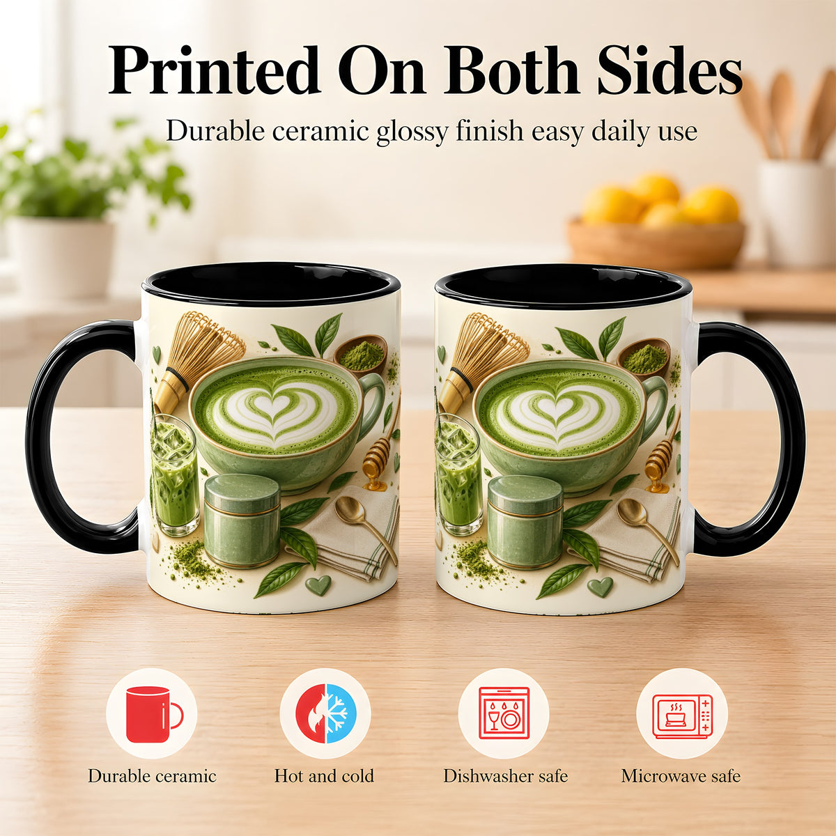#pl[11oz|Black] Matcha Latte Coffee Mug, Green Tea Mug, Ceramic Cup