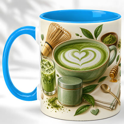 #pl[11oz|Blue] Matcha Latte Coffee Mug, Green Tea Mug, Ceramic Cup