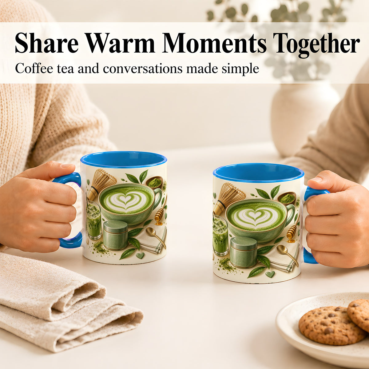 #pl[11oz|Blue] Matcha Latte Coffee Mug, Green Tea Mug, Ceramic Cup