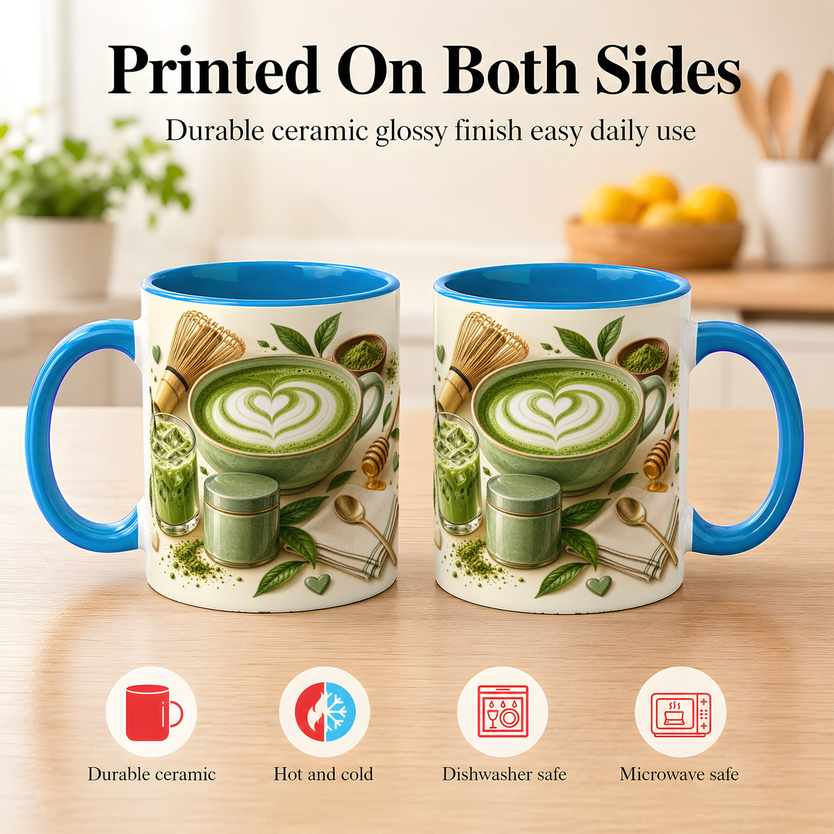 #pl[11oz|Blue] Matcha Latte Coffee Mug, Green Tea Mug, Ceramic Cup