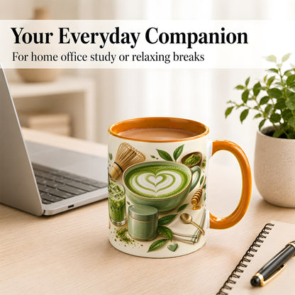 #pl[11oz|Orange] Matcha Latte Coffee Mug, Green Tea Mug, Ceramic Cup