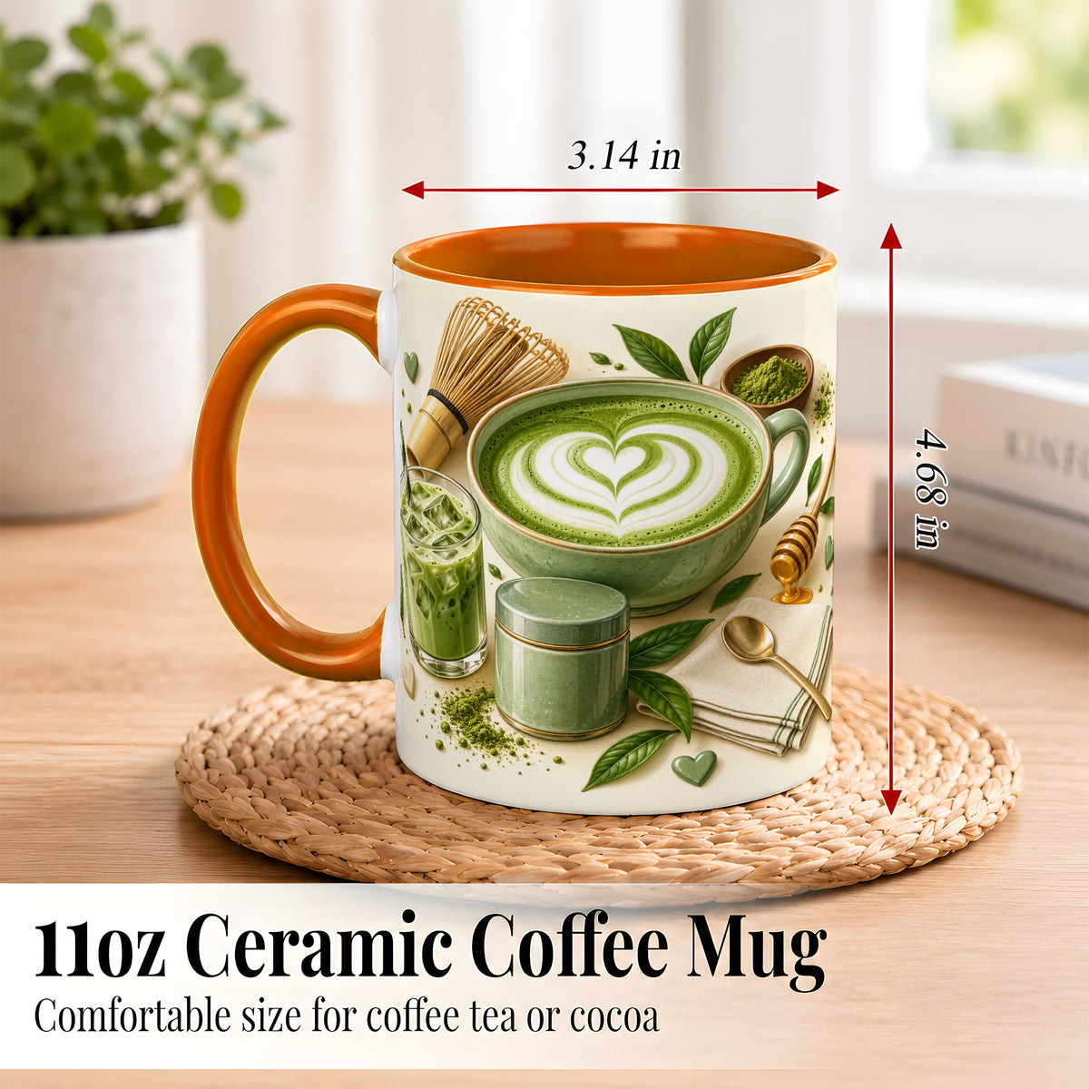#pl[11oz|Orange] Matcha Latte Coffee Mug, Green Tea Mug, Ceramic Cup