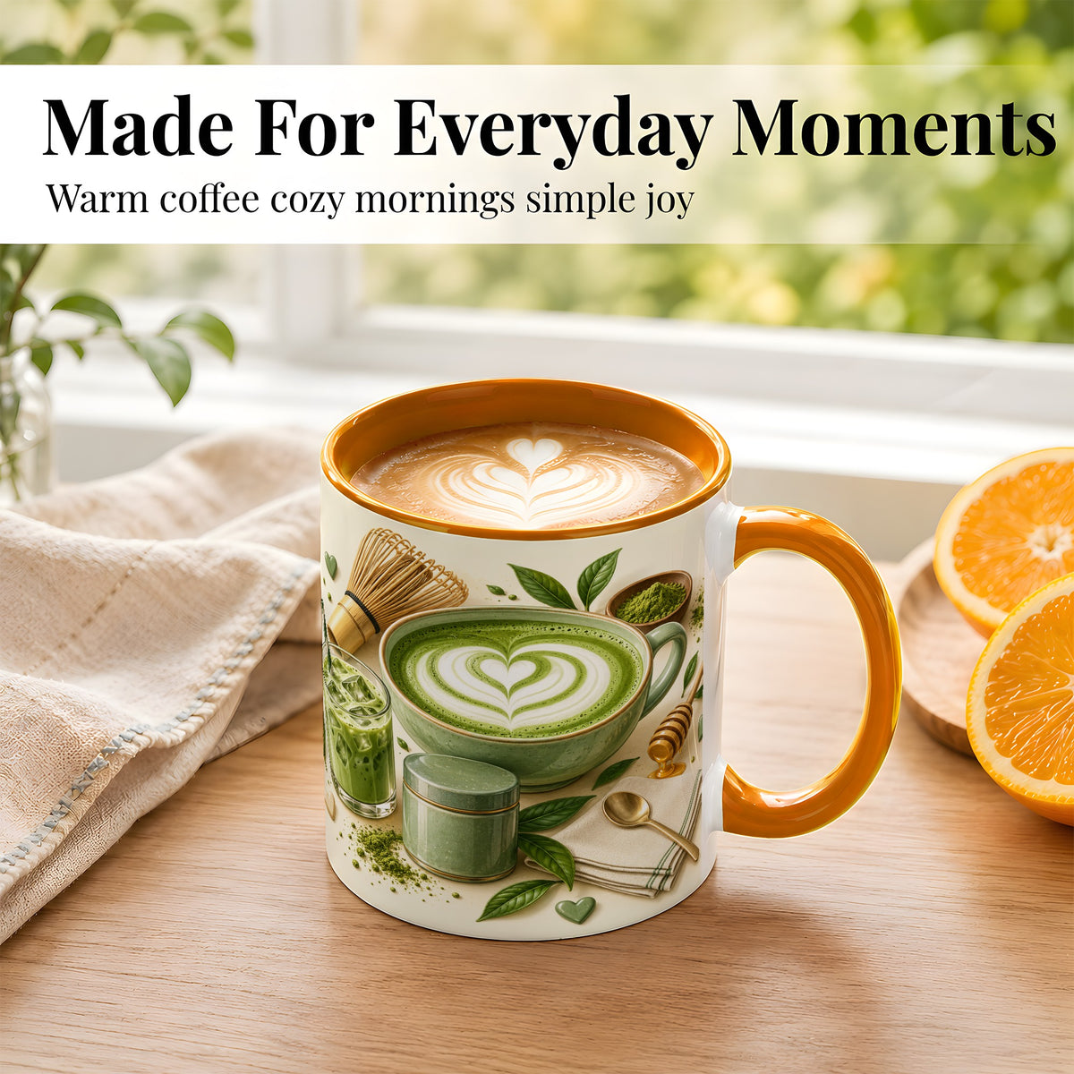 #pl[11oz|Orange] Matcha Latte Coffee Mug, Green Tea Mug, Ceramic Cup
