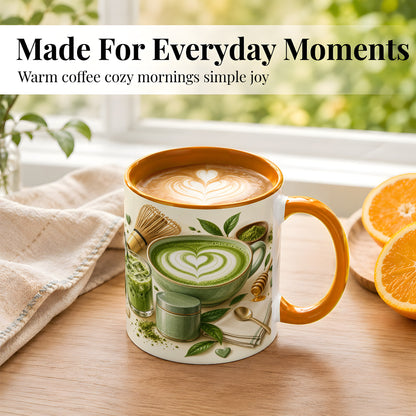#pl[11oz|Orange] Matcha Latte Coffee Mug, Green Tea Mug, Ceramic Cup