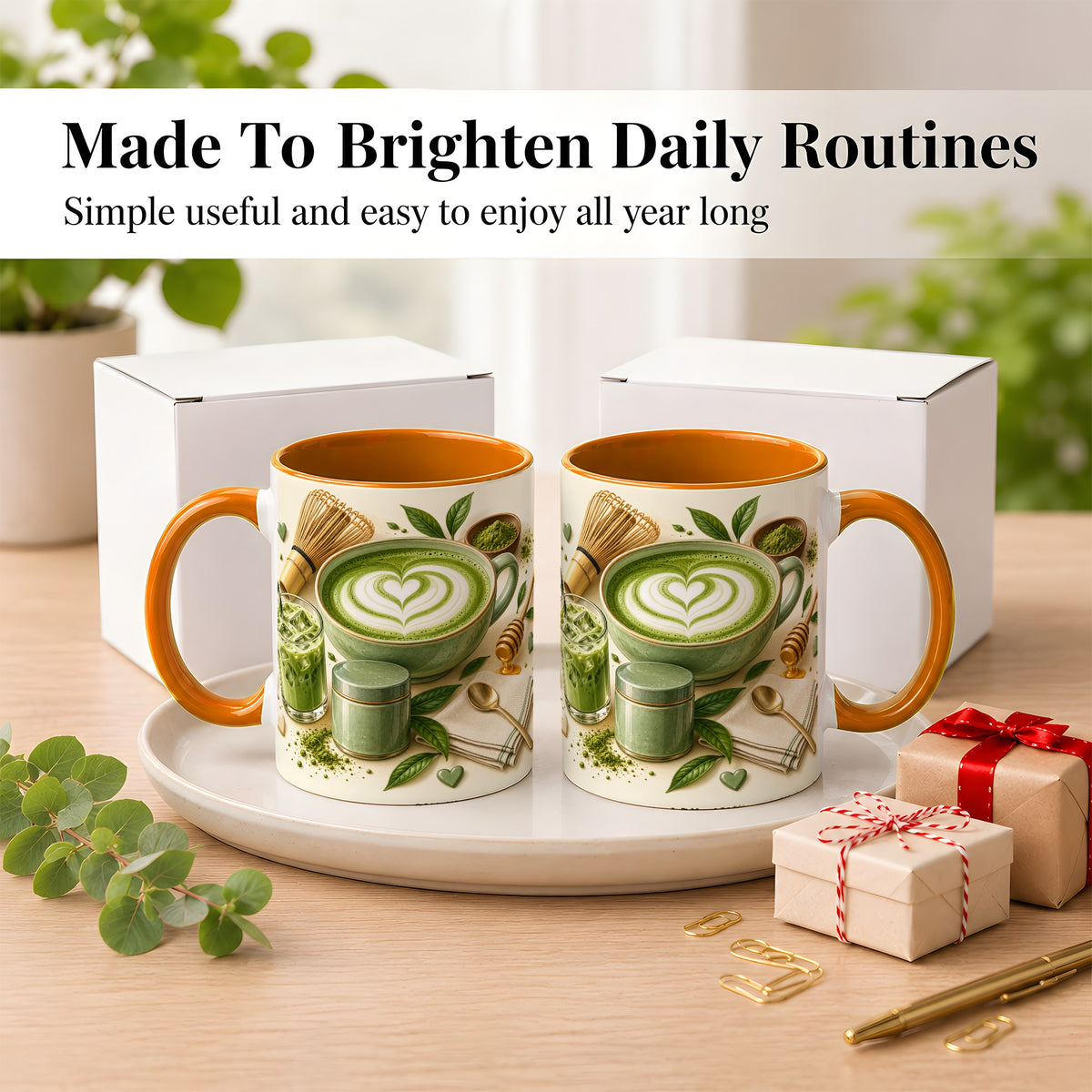 #pl[11oz|Orange] Matcha Latte Coffee Mug, Green Tea Mug, Ceramic Cup