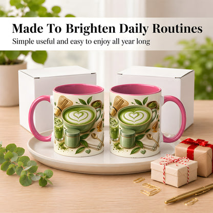 #pl[11oz|Pink] Matcha Latte Coffee Mug, Green Tea Mug, Ceramic Cup