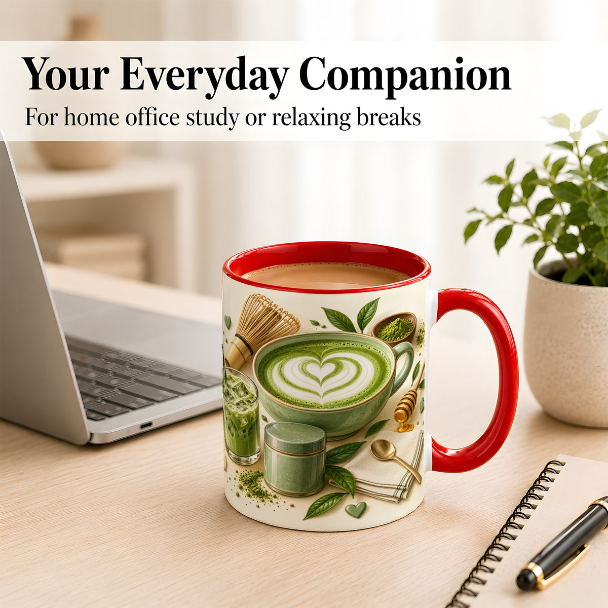 #pl[11oz|Red] Matcha Latte Coffee Mug, Green Tea Mug, Ceramic Cup