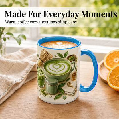 #pl[15oz|Blue] Matcha Latte Coffee Mug, Green Tea Mug, Ceramic Cup