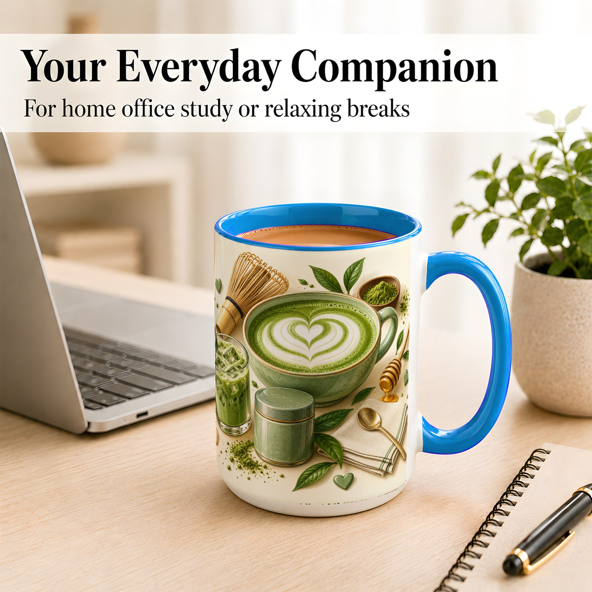 #pl[15oz|Blue] Matcha Latte Coffee Mug, Green Tea Mug, Ceramic Cup