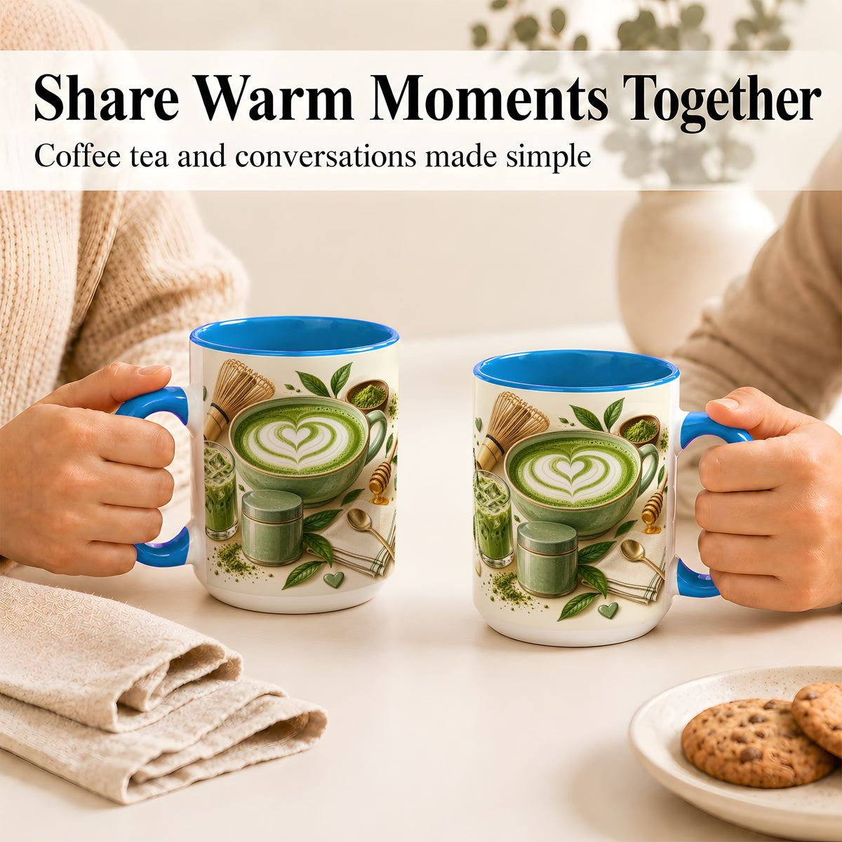 #pl[15oz|Blue] Matcha Latte Coffee Mug, Green Tea Mug, Ceramic Cup