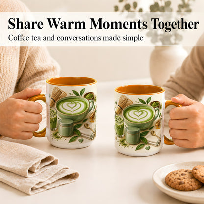 #pl[15oz|Orange] Matcha Latte Coffee Mug, Green Tea Mug, Ceramic Cup