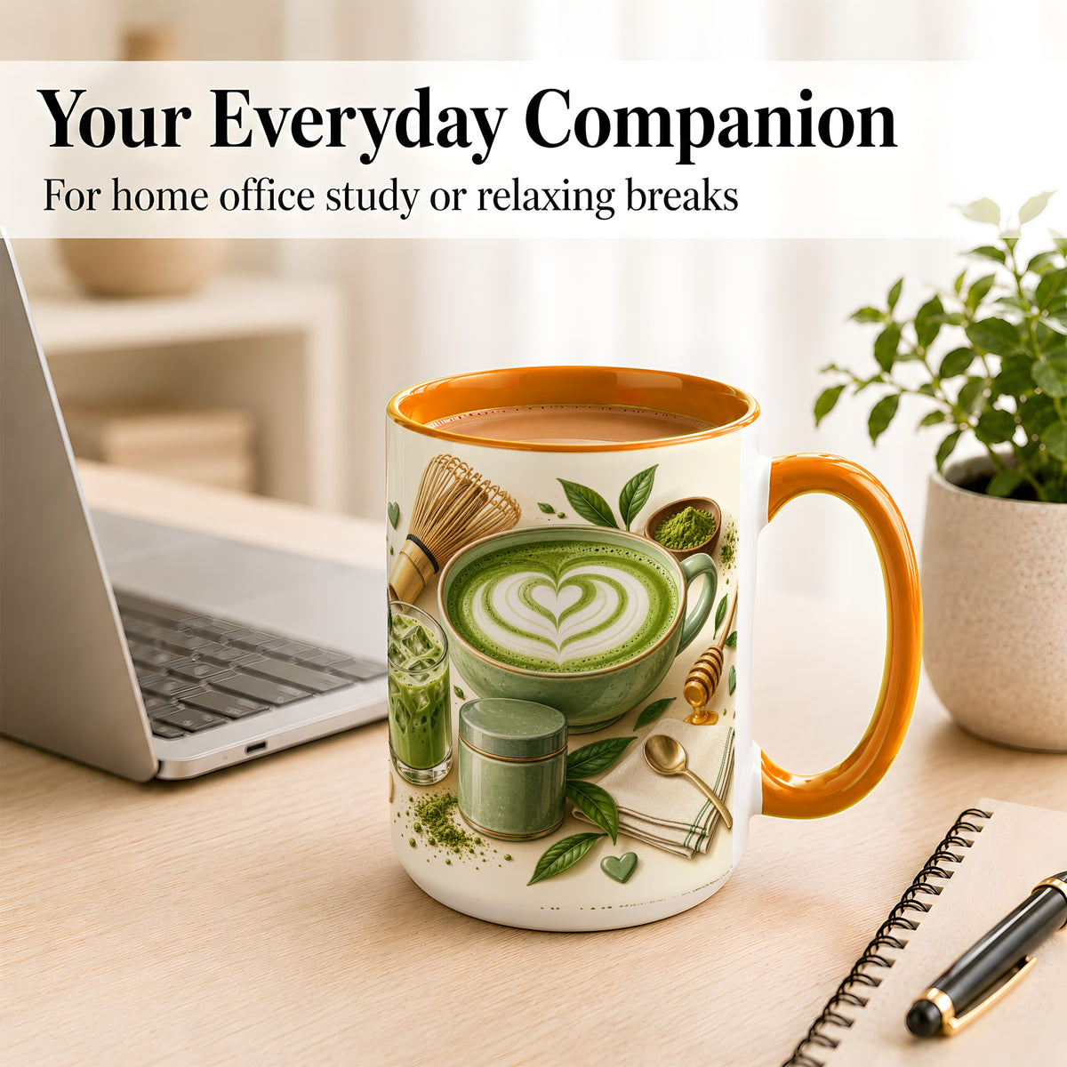 #pl[15oz|Orange] Matcha Latte Coffee Mug, Green Tea Mug, Ceramic Cup