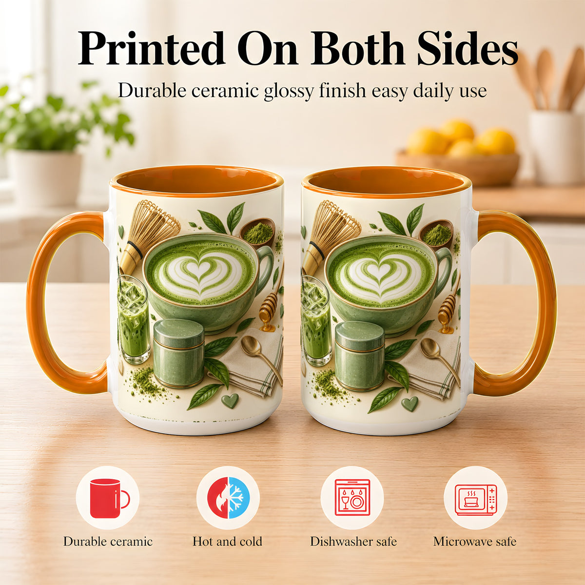 #pl[15oz|Orange] Matcha Latte Coffee Mug, Green Tea Mug, Ceramic Cup