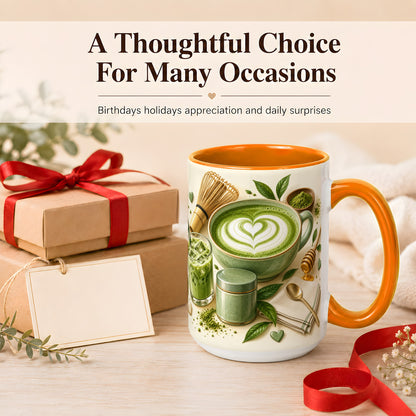#pl[15oz|Orange] Matcha Latte Coffee Mug, Green Tea Mug, Ceramic Cup