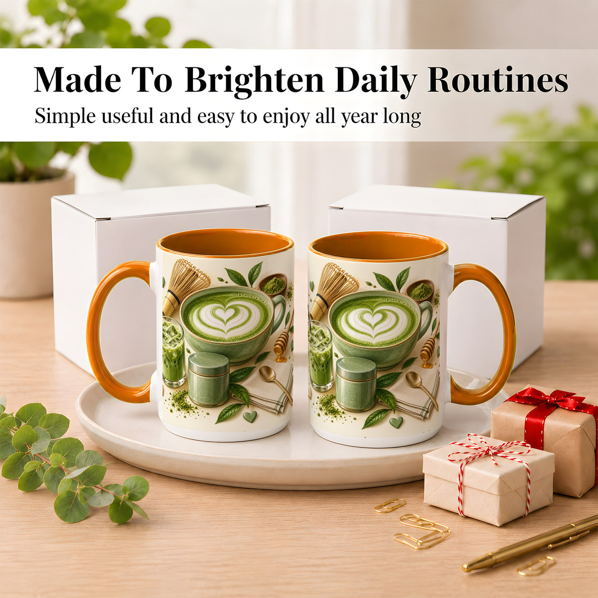 #pl[15oz|Orange] Matcha Latte Coffee Mug, Green Tea Mug, Ceramic Cup