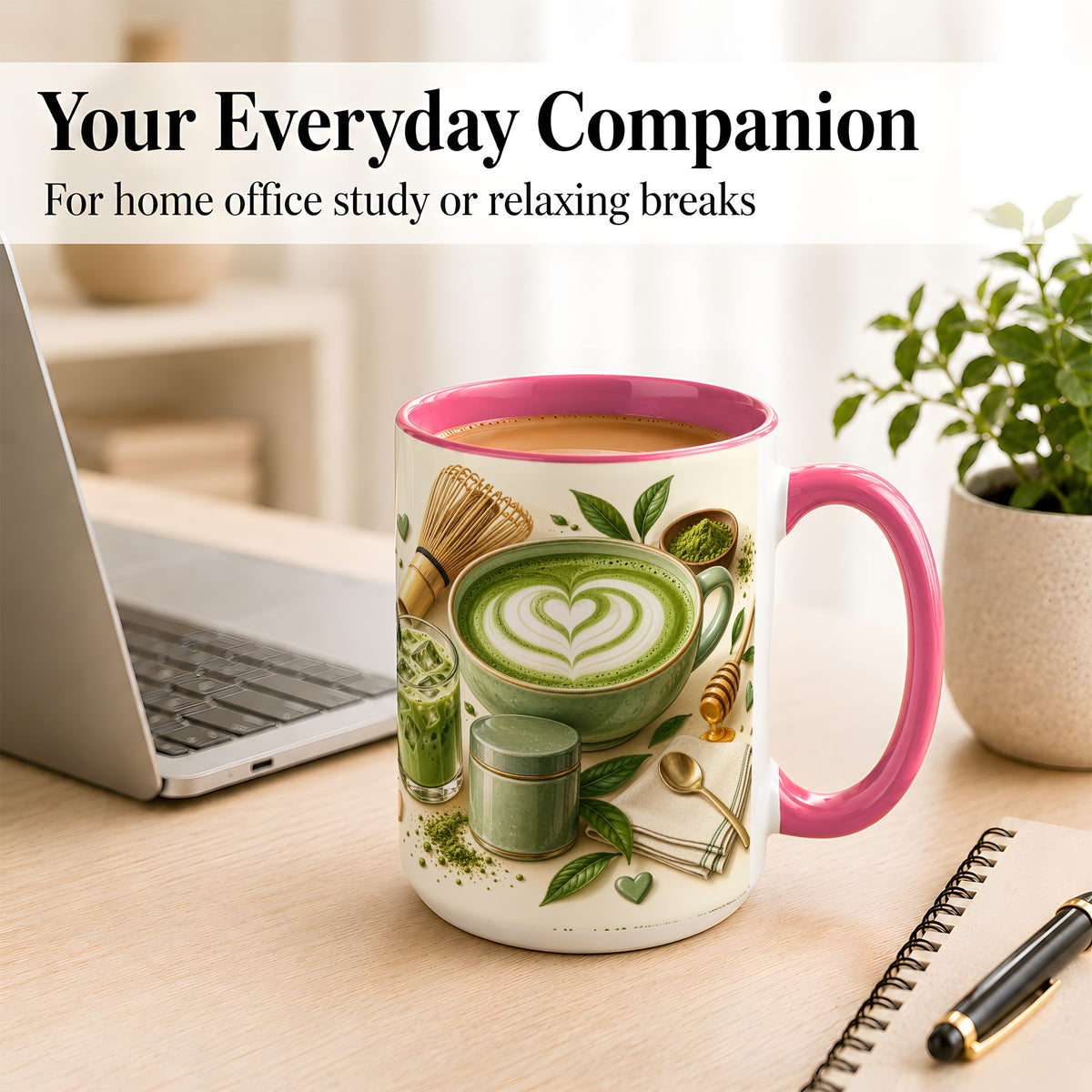 #pl[15oz|Pink] Matcha Latte Coffee Mug, Green Tea Mug, Ceramic Cup