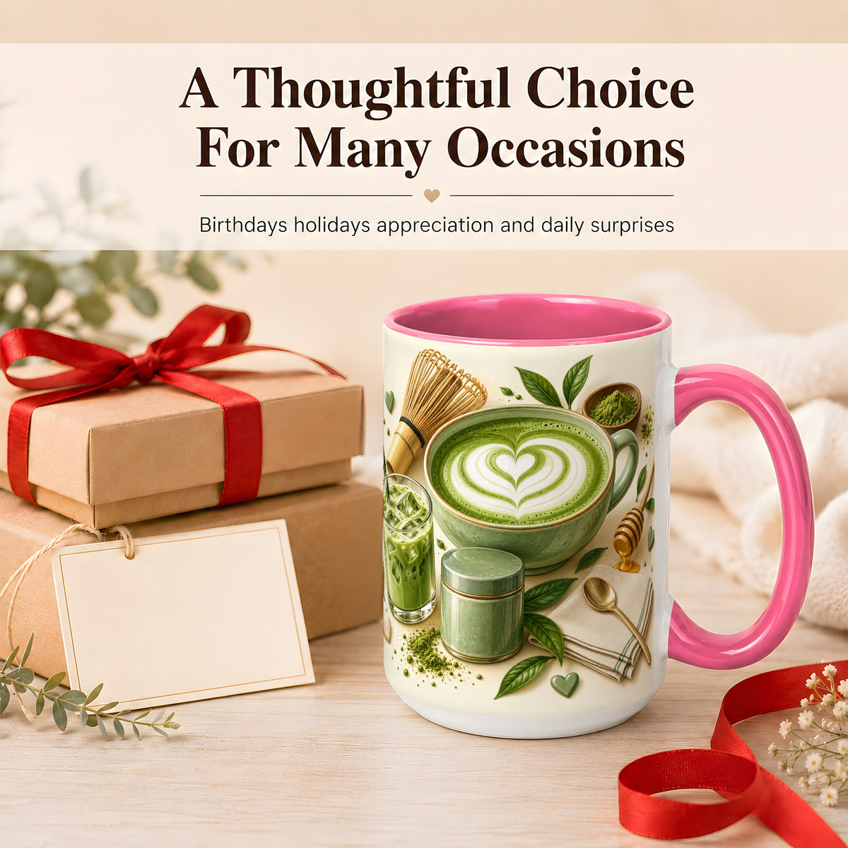 #pl[15oz|Pink] Matcha Latte Coffee Mug, Green Tea Mug, Ceramic Cup