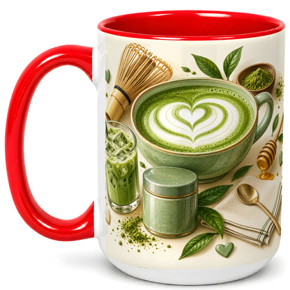 #pl[15oz|Red] Matcha Latte Coffee Mug, Green Tea Mug, Ceramic Cup