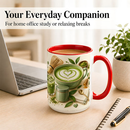 #pl[15oz|Red] Matcha Latte Coffee Mug, Green Tea Mug, Ceramic Cup