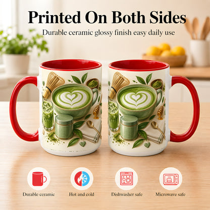#pl[15oz|Red] Matcha Latte Coffee Mug, Green Tea Mug, Ceramic Cup